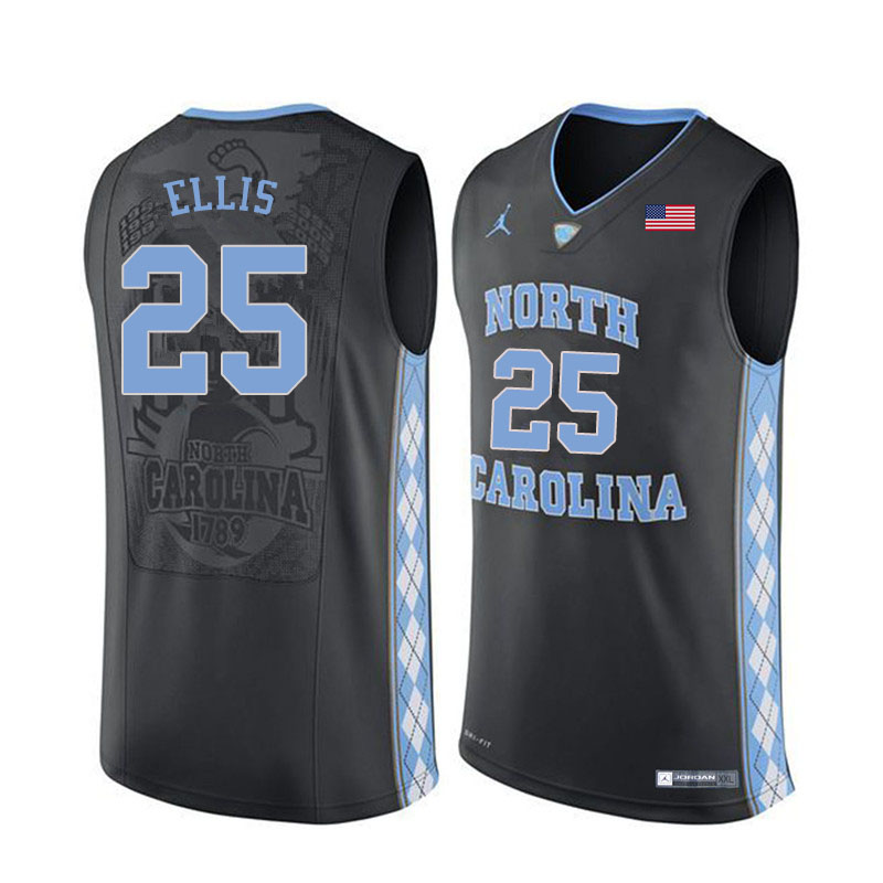 Men #25 Caleb Ellis North Carolina Tar Heels College Basketball Jerseys Sale-Black - Click Image to Close